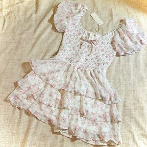 Altar'd State Pink and White Floral mini layered dress